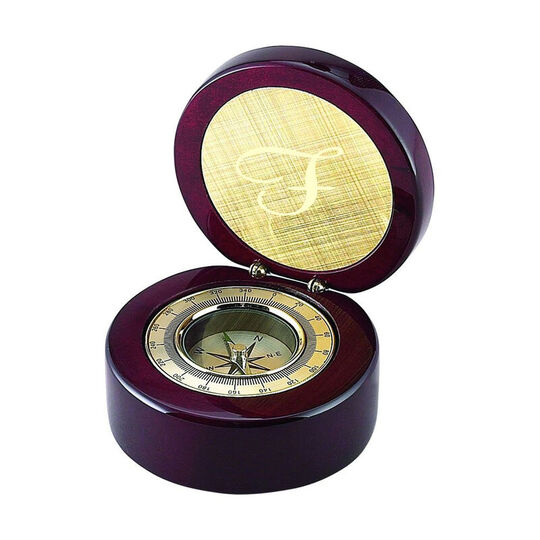 Personalized Round Wood Box with Compass